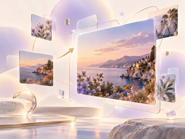 Decorative gallery of coastal images and floating frames